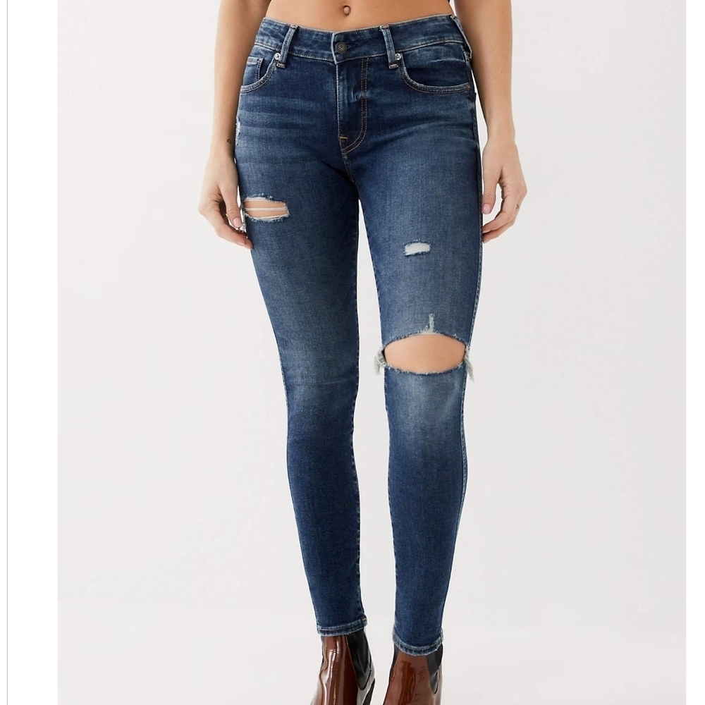 True Religion 203565 Womens Jennie Curvy Skinny Jeans (Destroy Medium)- size 31